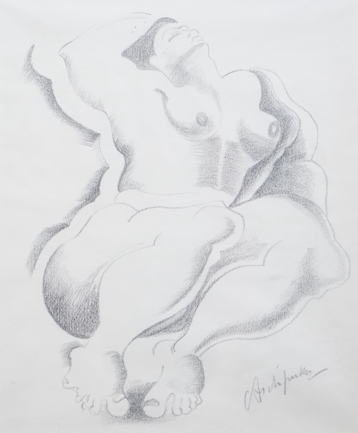 Alexander Archipenko (Ukrainian, 1887-1964), Reclining female nude, pencil on paper, 39 x 33cm